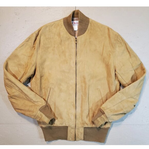 Vtg ORVIS Brown Suede Leather Bomber Jacket | Made in USA | 42L Long - Picture 1 of 11
